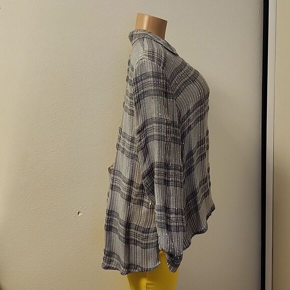 BRAND NEW I-N-C WOMEN'S PLAID SEQUIN BUTTON UP SHIRT - Picture 6 of 16